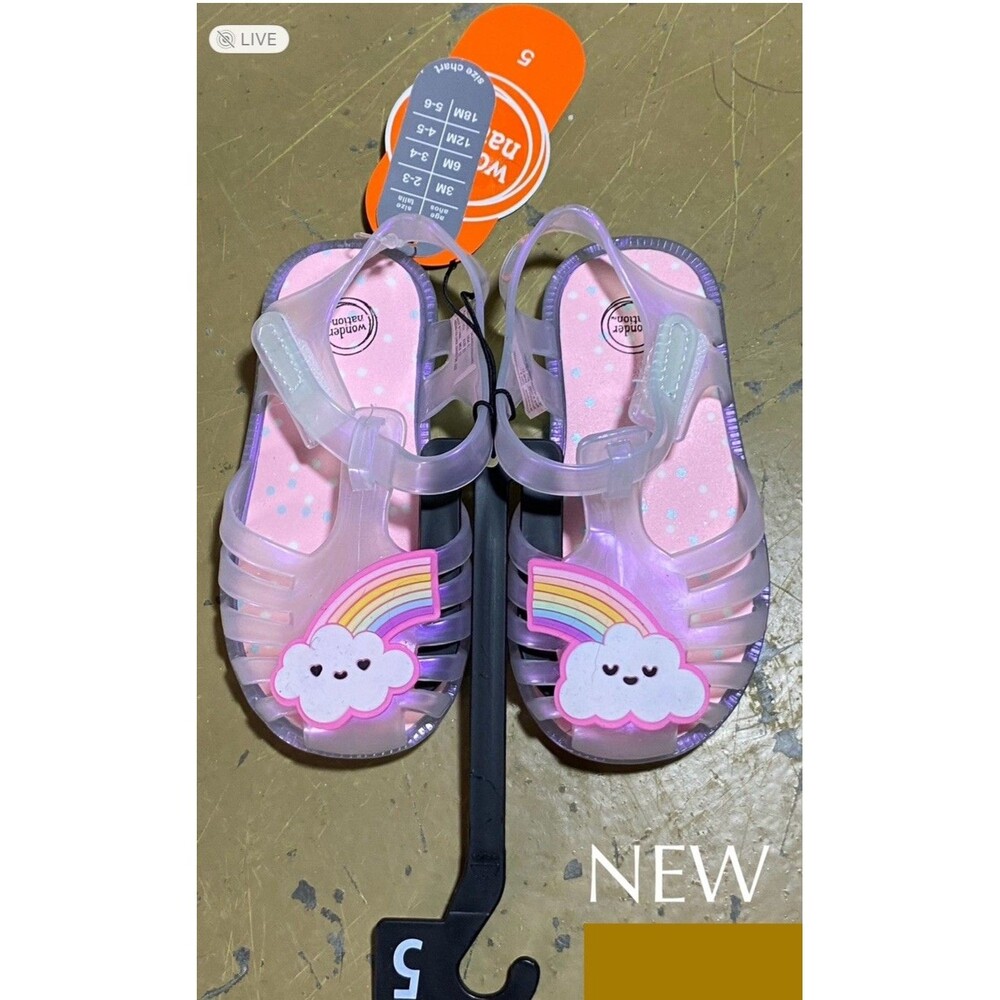Wonder Nation Toddler Girls Mary Jane Jelly Shoes with Cloud & Rainbow Size 5C